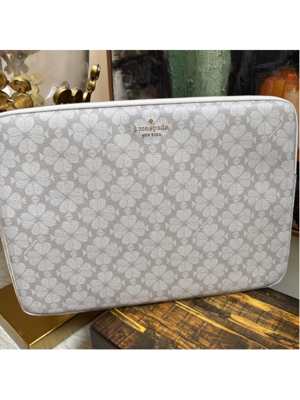 Kate Spade Flower Universal Laptop Sleeve Dark Beige Multi 15 Inch KG706 New